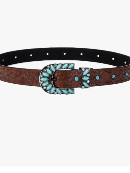 Genuine Leather Western Belt Boho Chic Adjustable Buckle Accessory